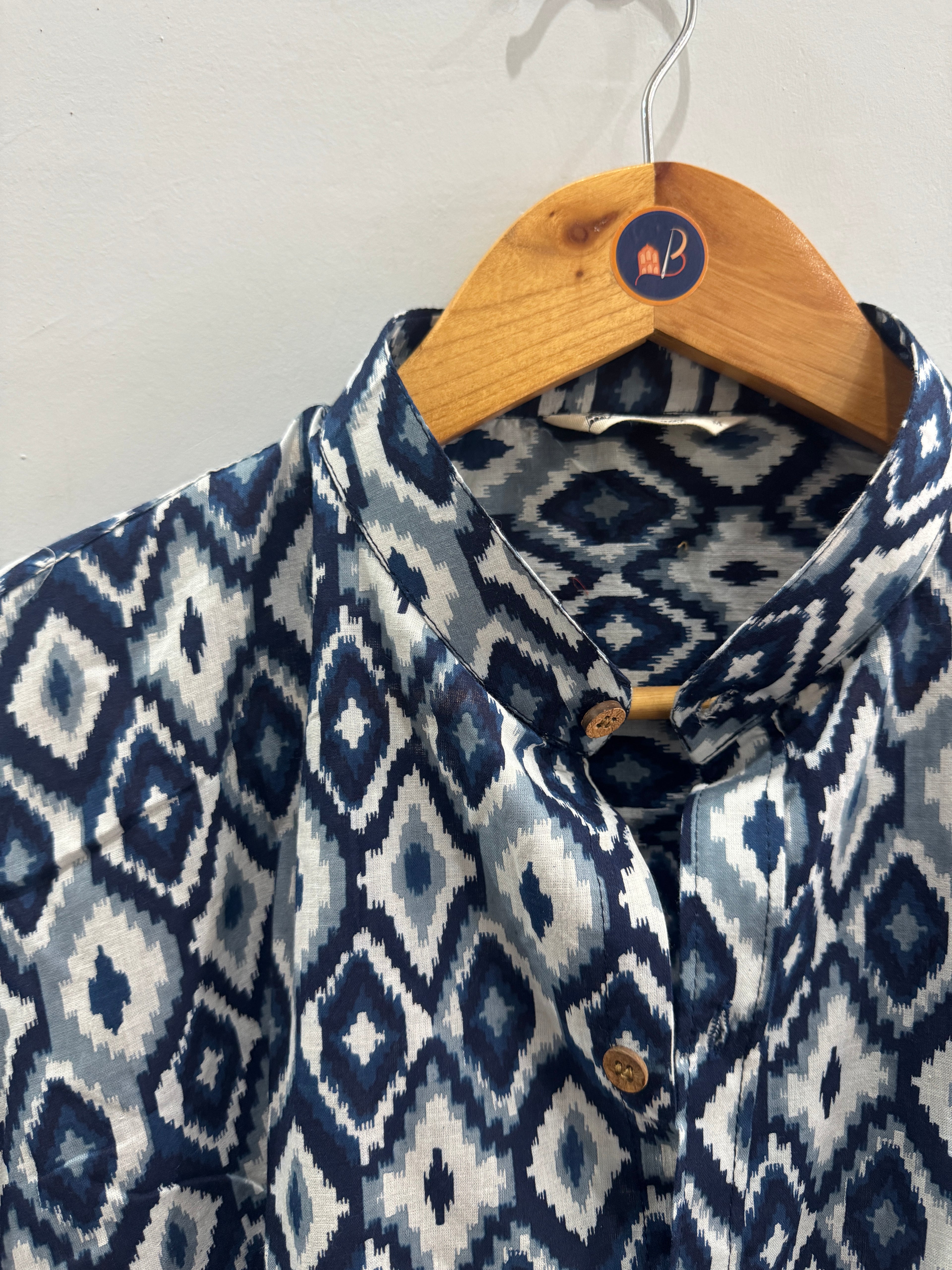 Ikkat Art | Mandarin Collar | Handblock Cotton Printed Short Kurta
