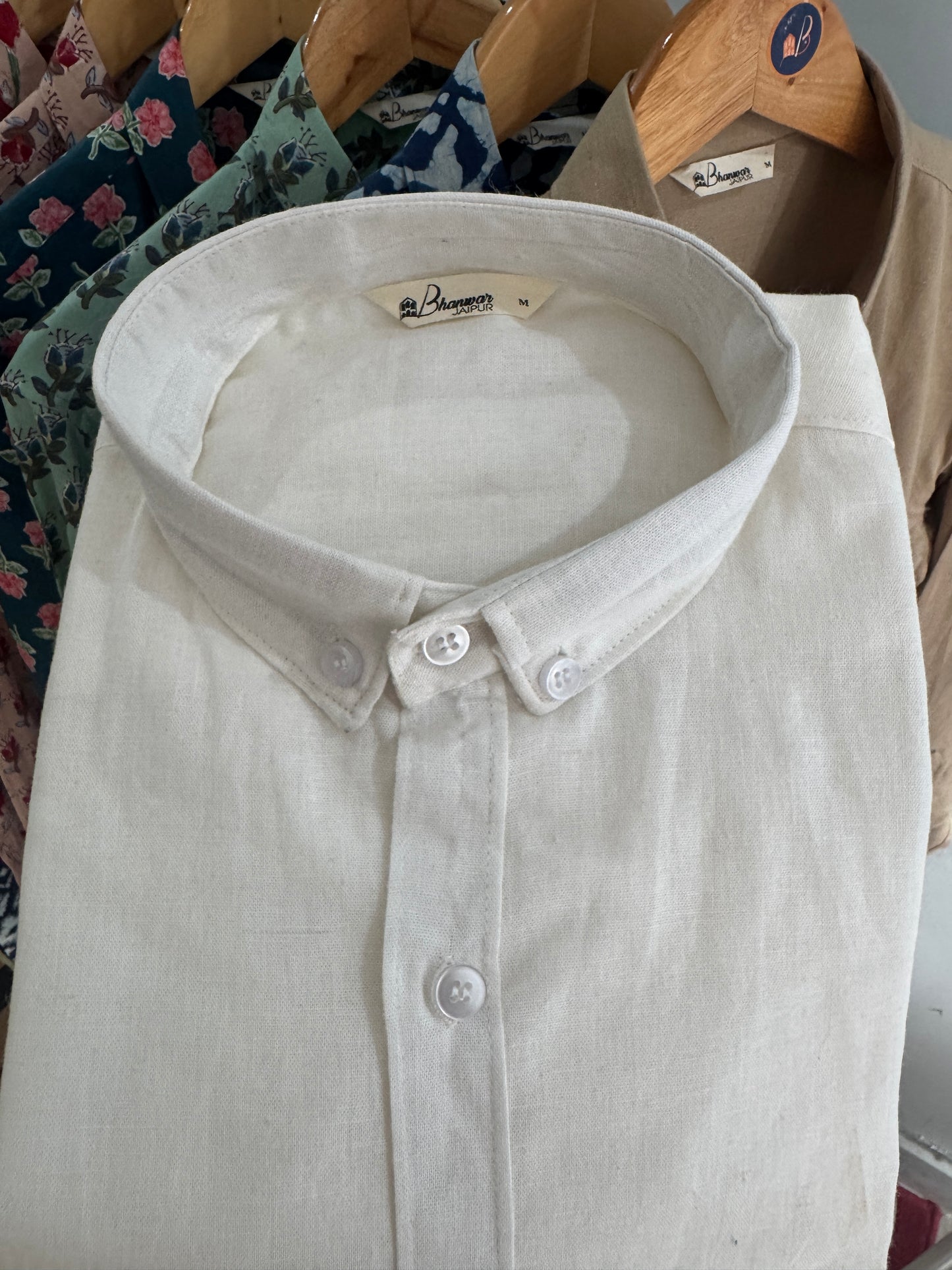 Seashell White | Oxford Collar | Linen Blend Shirts