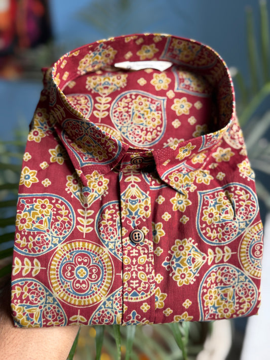 Marron Ajrakh | Cotton Printed Men's Shirts