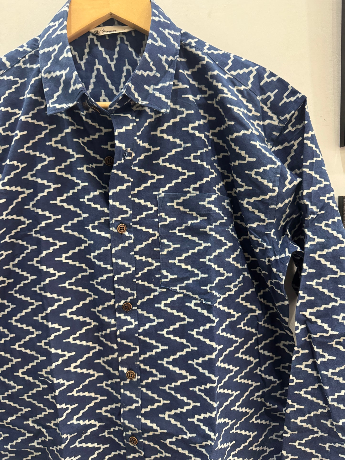 Blue Ikkat Waves | Handblock Cotton Printed Shirts