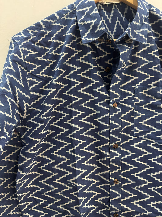 Blue Ikkat Waves | Handblock Cotton Printed Shirts