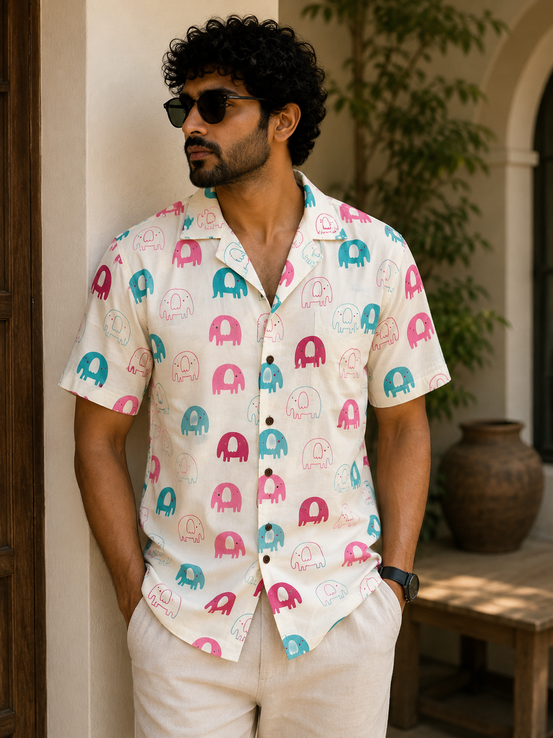Jaipur Jumbos – Resort Cuban Collar Shirt | Handblock Cotton Printed Shirts