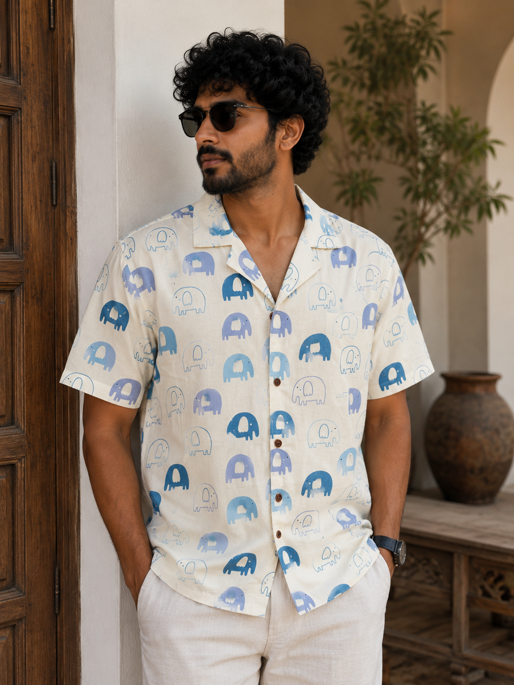 Sky Parade – Resort Cuban Collar Shirt | Handblock Cotton Printed Shirts