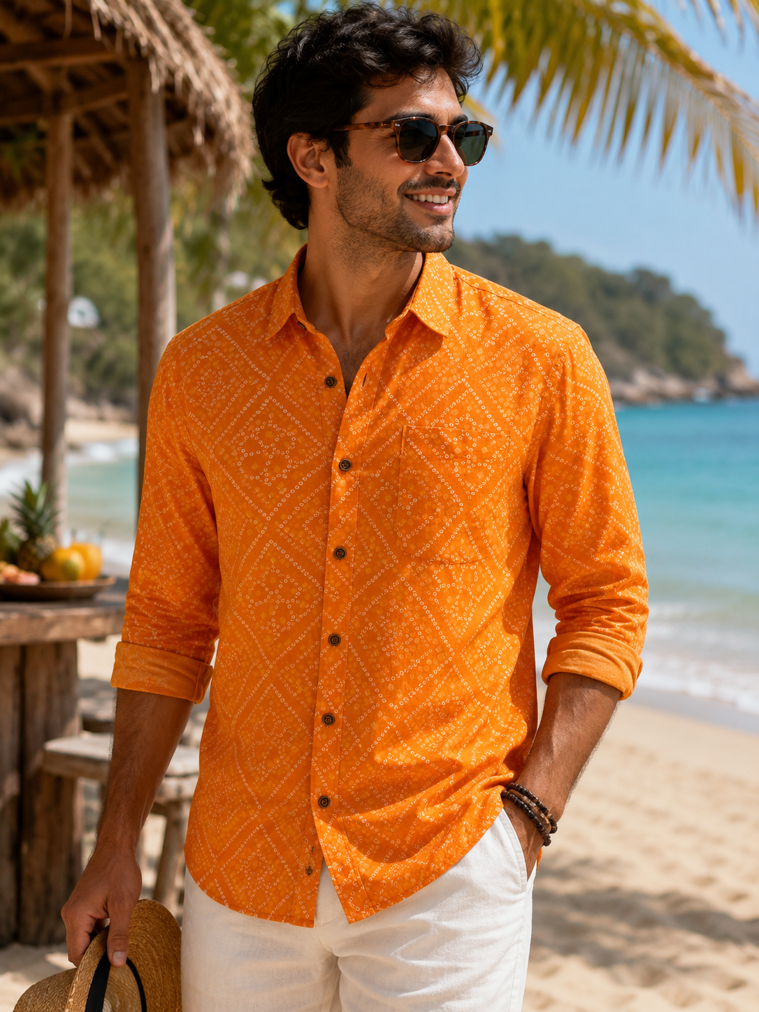 Saffron Bandhani Shirt | Premium Men's Cotton Shirts