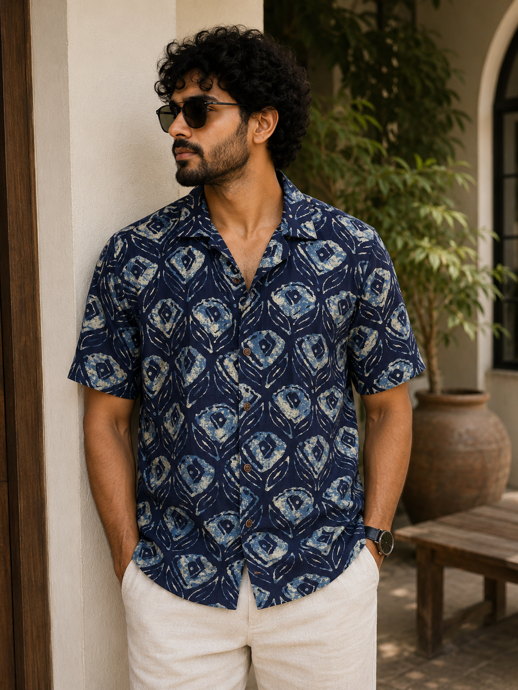Blue Dusk – Resort Cuban Collar Shirt | Handblock Cotton Printed Shirts