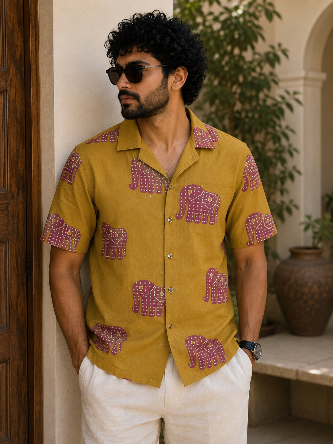 Mustard Amber – Resort Cuban Collar Shirt | Handblock Cotton Printed Shirts