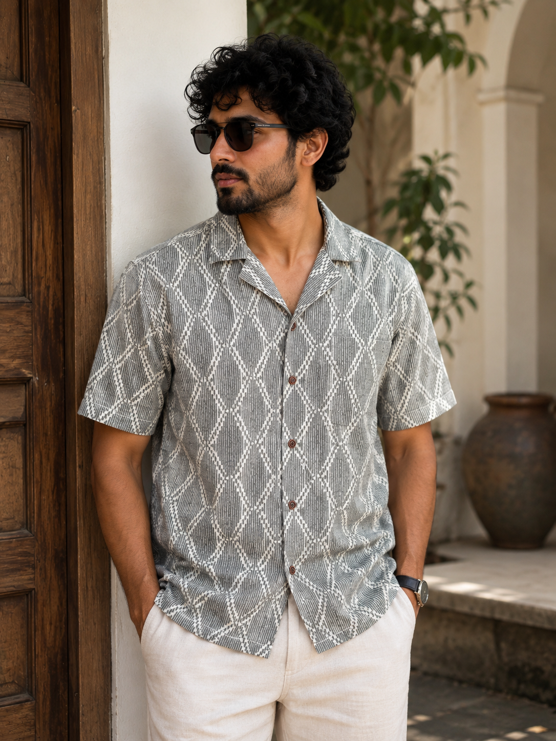Aravalli Mist – Resort Cuban Collar Shirt | Handblock Cotton Printed Shirts