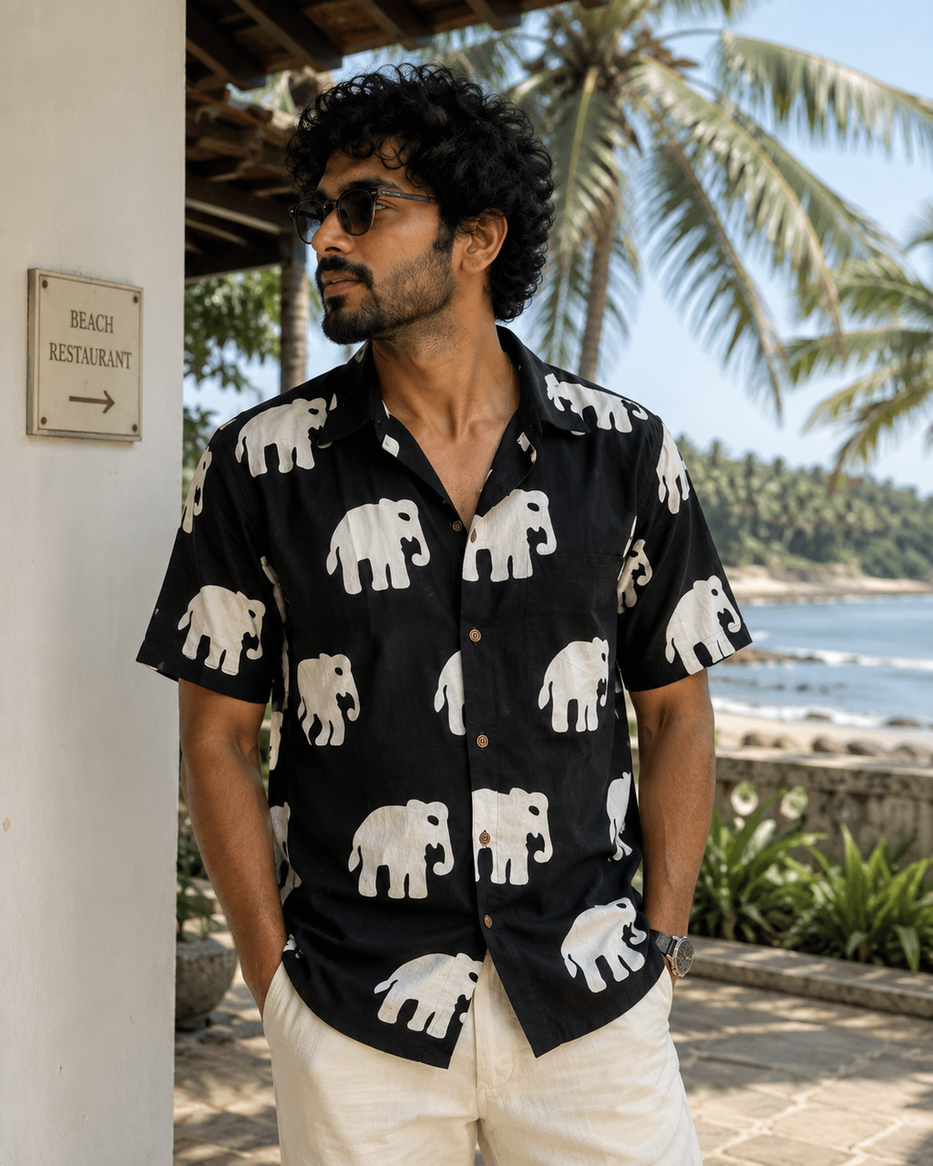 Tusker Noir – Resort Cuban Collar Shirt | Handblock Cotton Printed Shirts