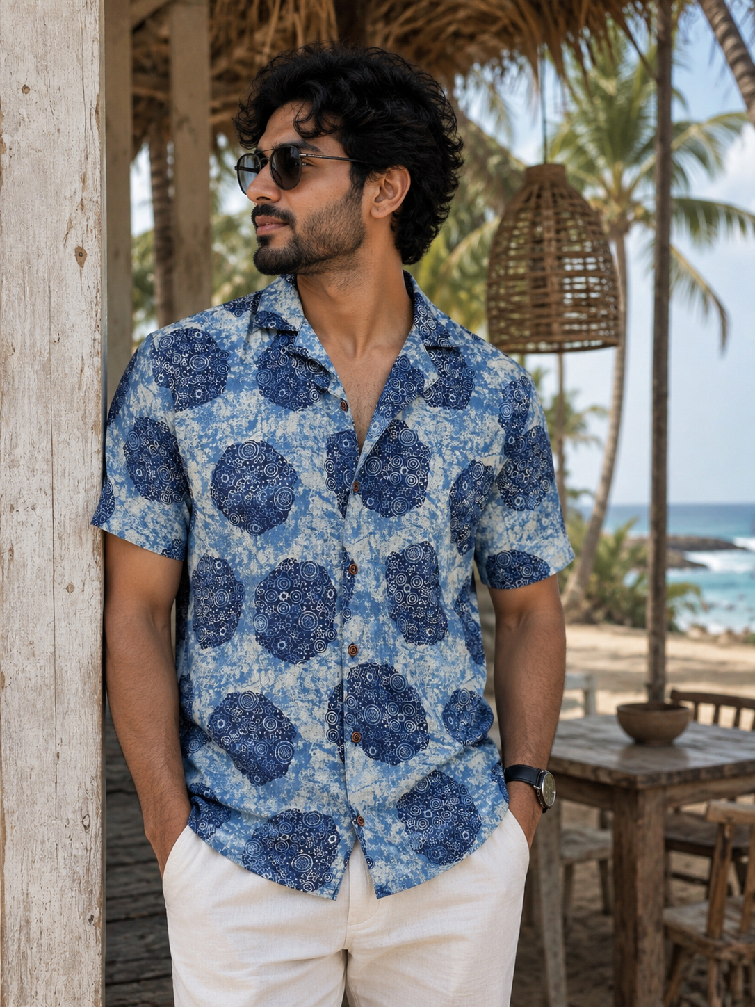 Indigo Reverie – Resort Cuban Collar Shirt | Handblock Cotton Printed Shirts