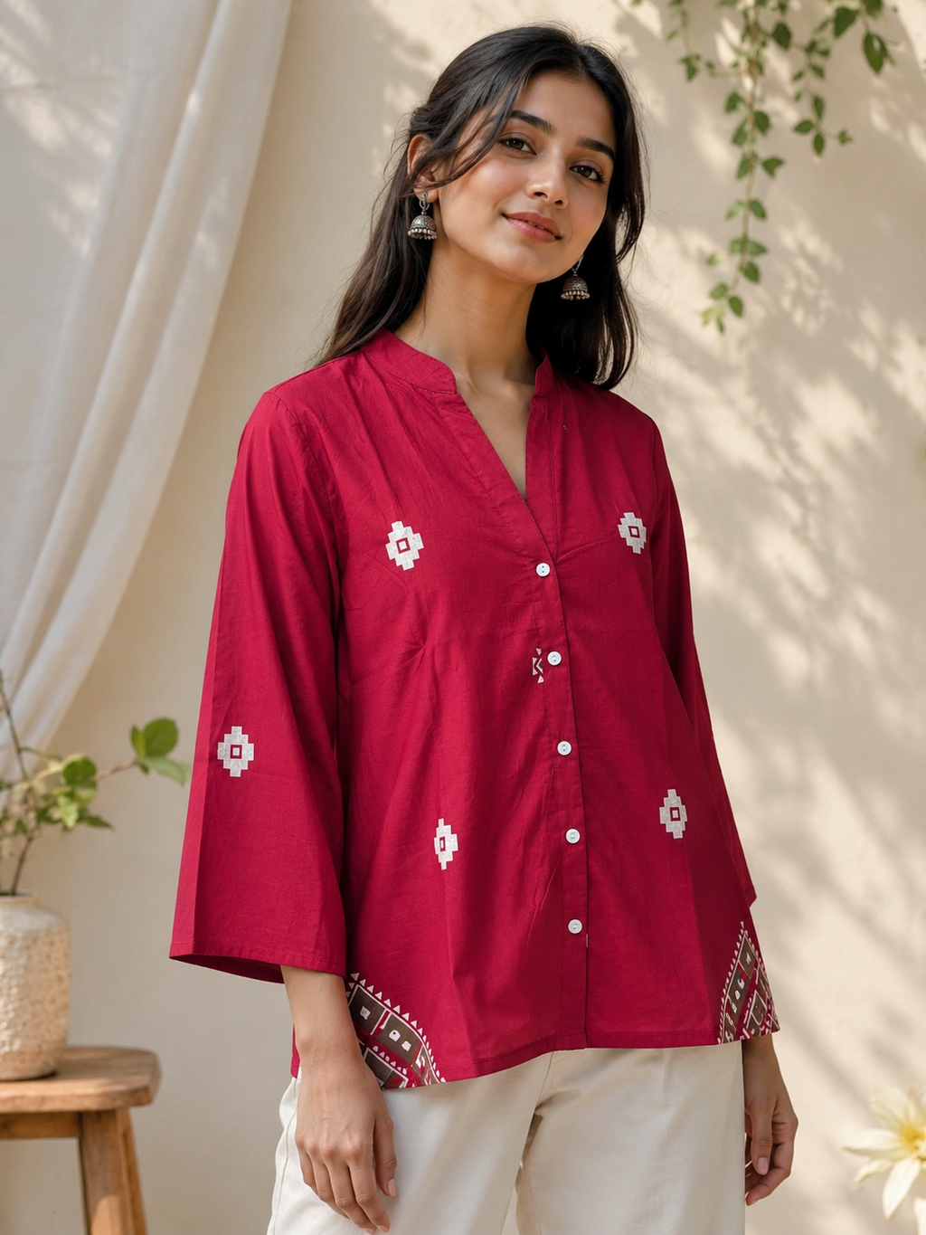 Rangrez Maroon | Women's Pure Cotton Printed Kurta Shirts | Comfort Fit