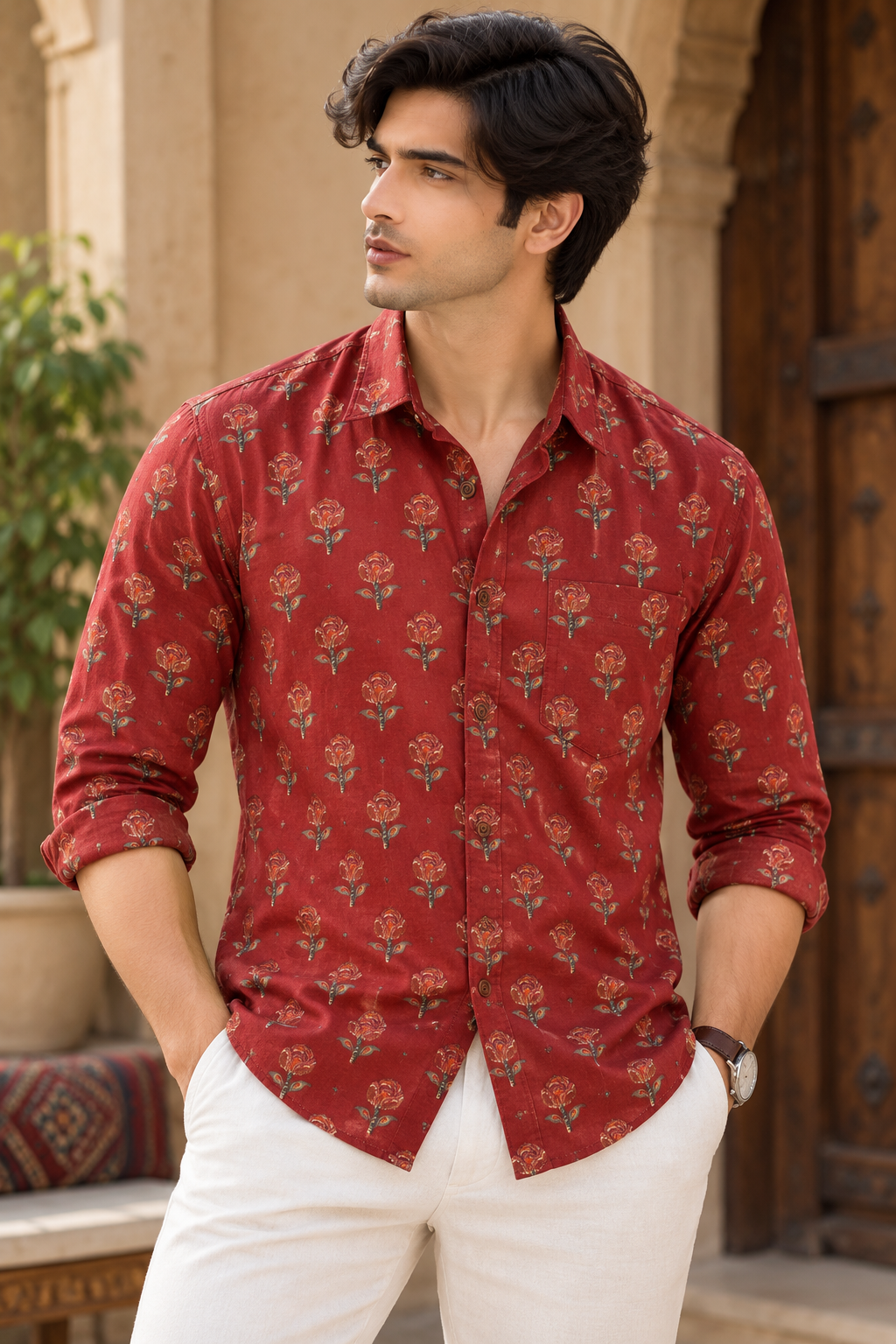 Rust Deep Celosia | Pure Cotton Men's Shirts
