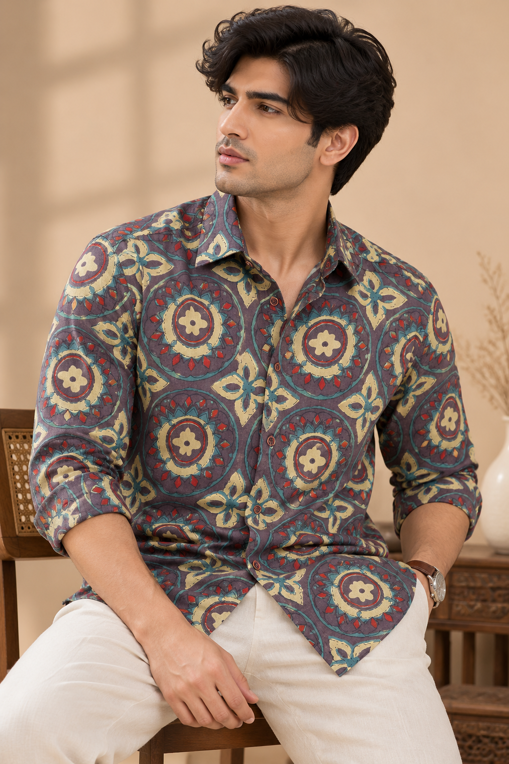 Indigo Medallion | Ajrakh Handblocked |  Bagru Premium Cotton Shirts