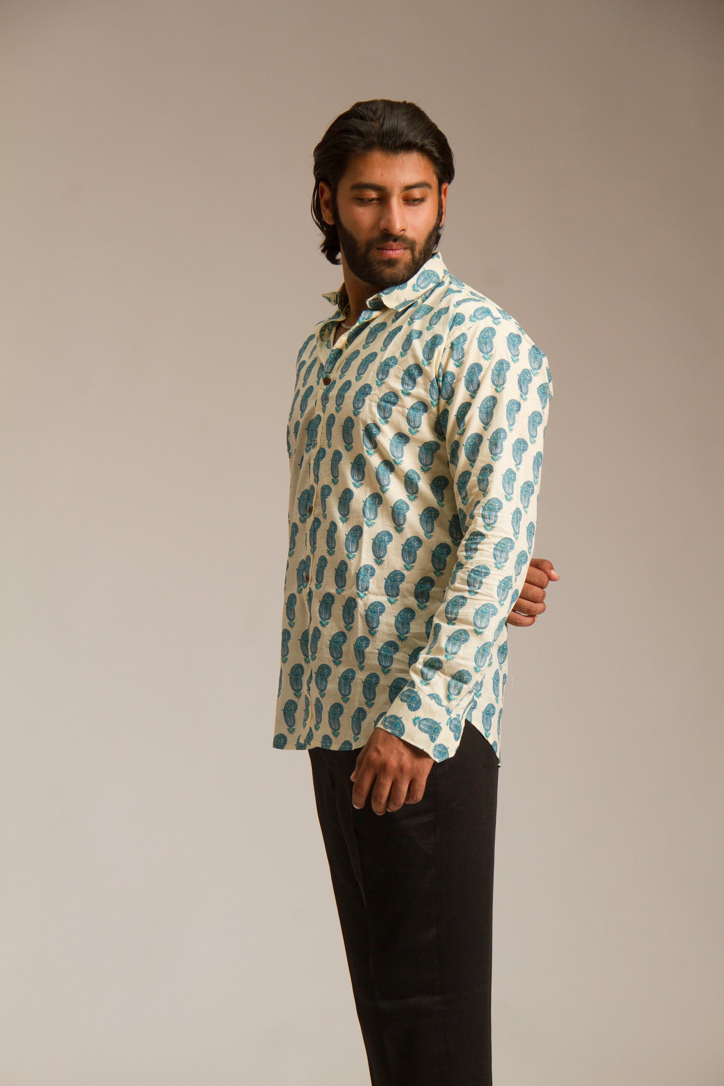 White Buti Jaipuri Cotton Printed Shirt