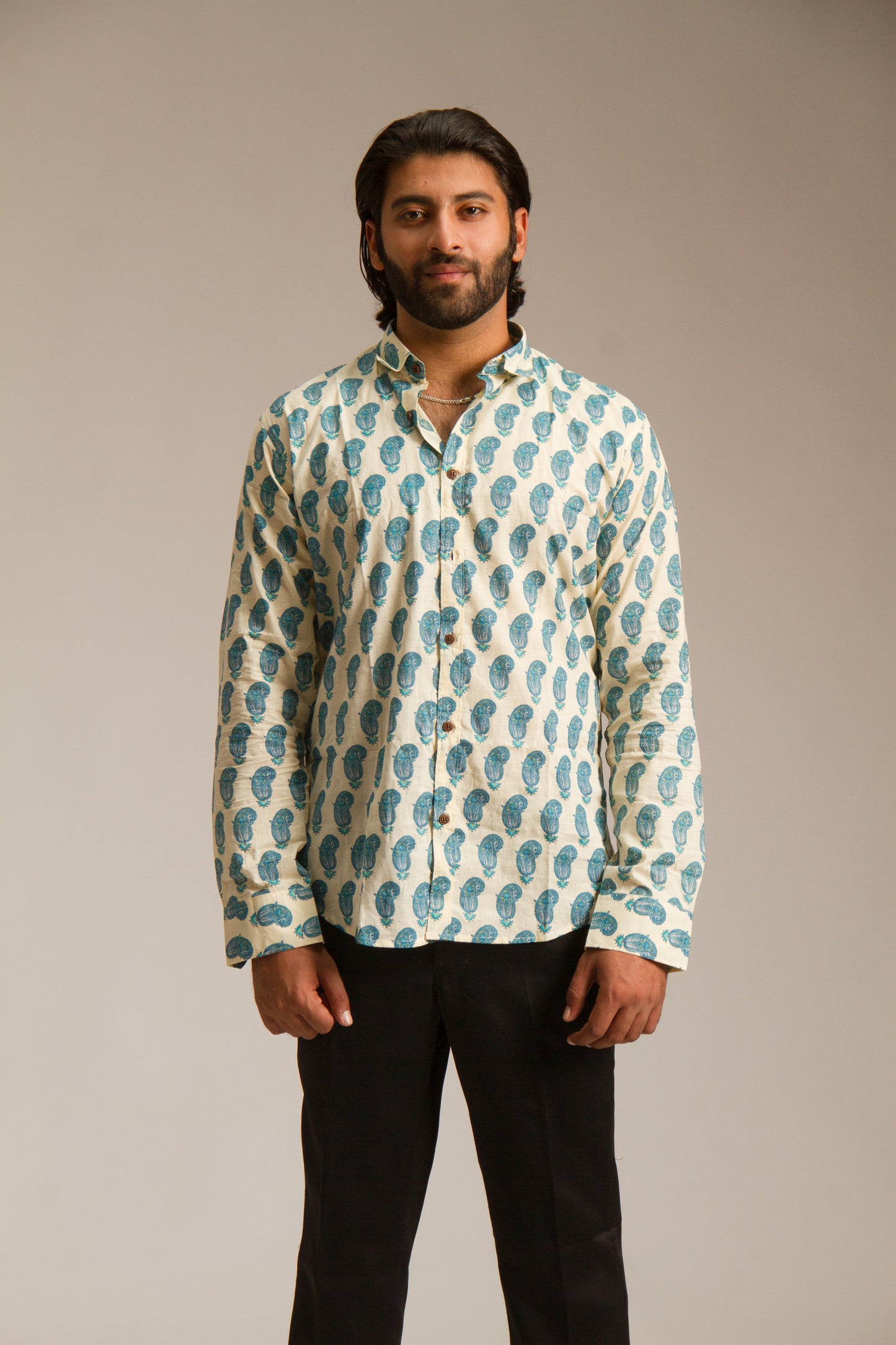 White Buti Jaipuri Cotton Printed Shirt