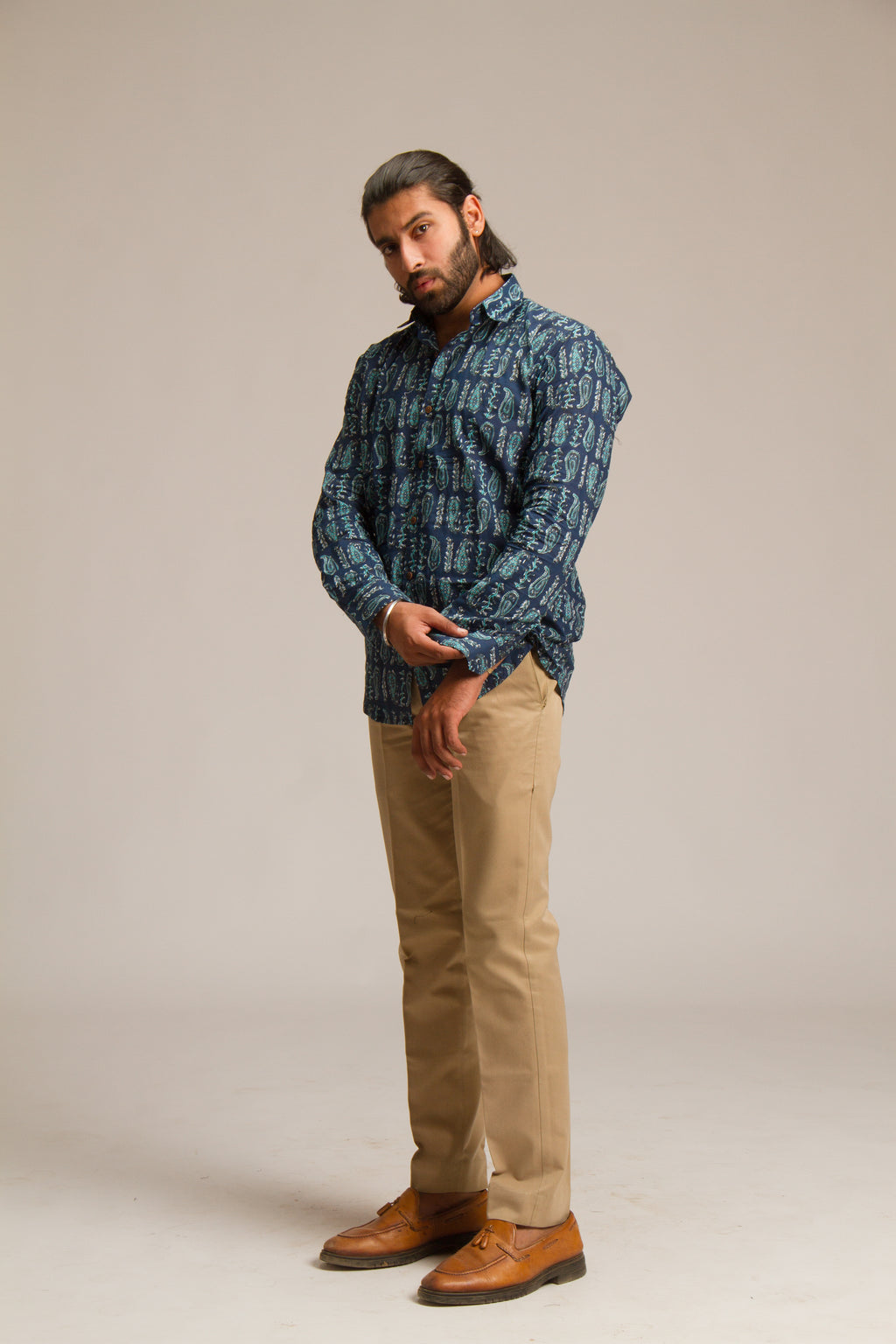 Dark Blue Bagru | Mens Cotton Printed Shirt