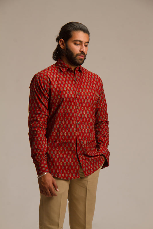 Red Small Buti | Mens Cotton Printed Shirts