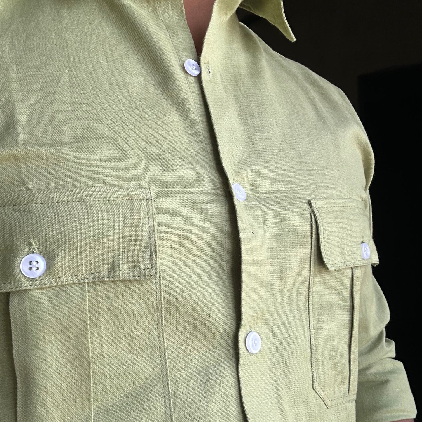 Pista Green Linen Shirt | Camp Safari Shirt