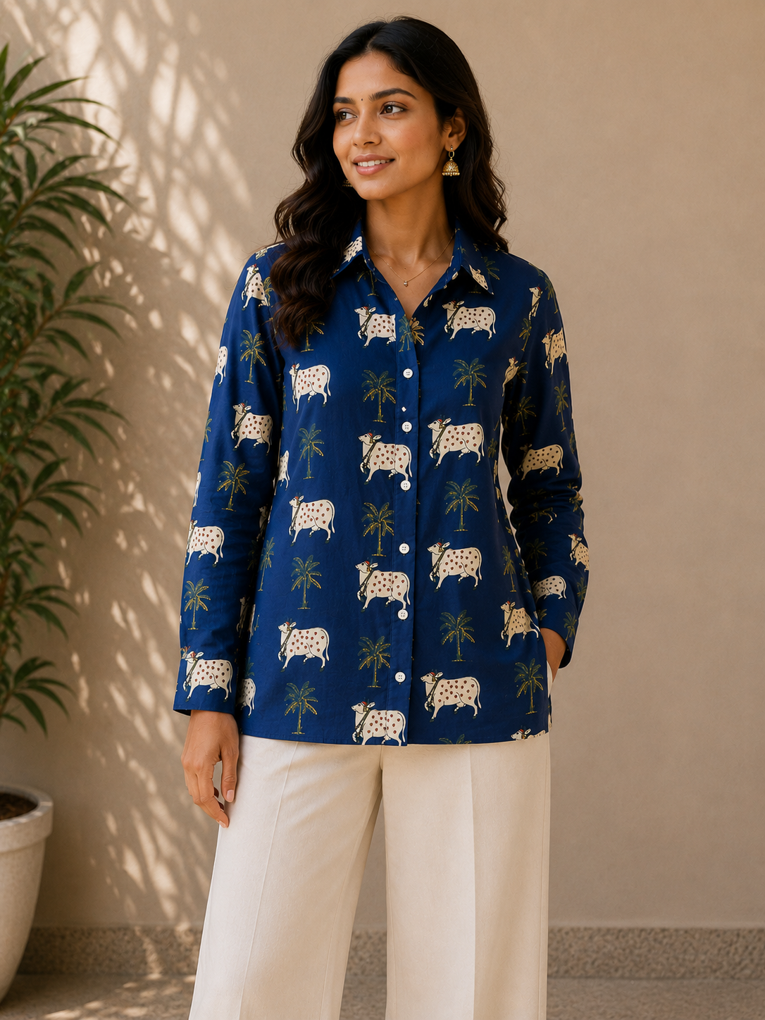 Pichwai Pastures | Womens Pure Cotton Printed Shirts | Straight Fit