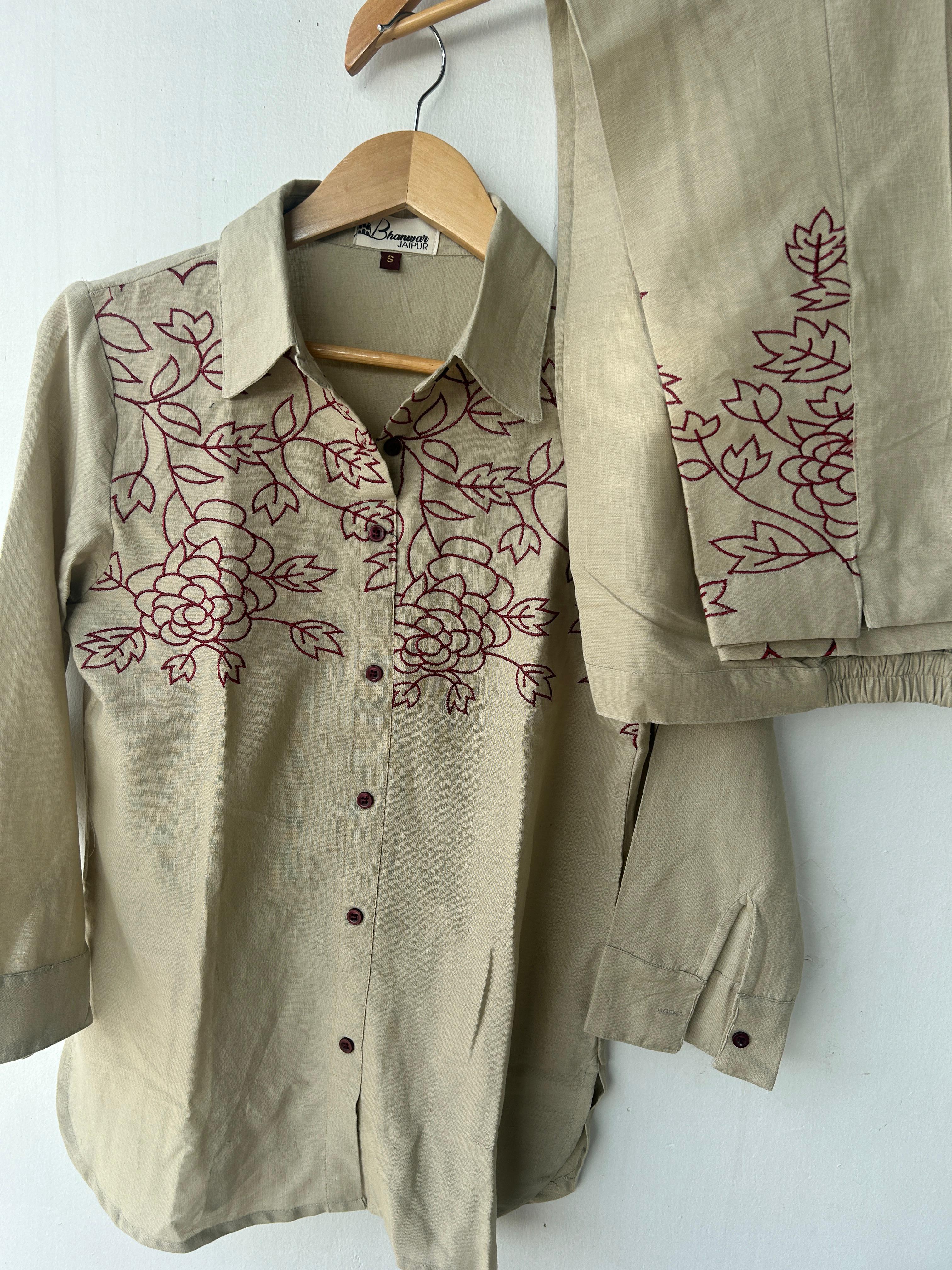 Beige | Womens Cotton Linen Blend | Cord Set