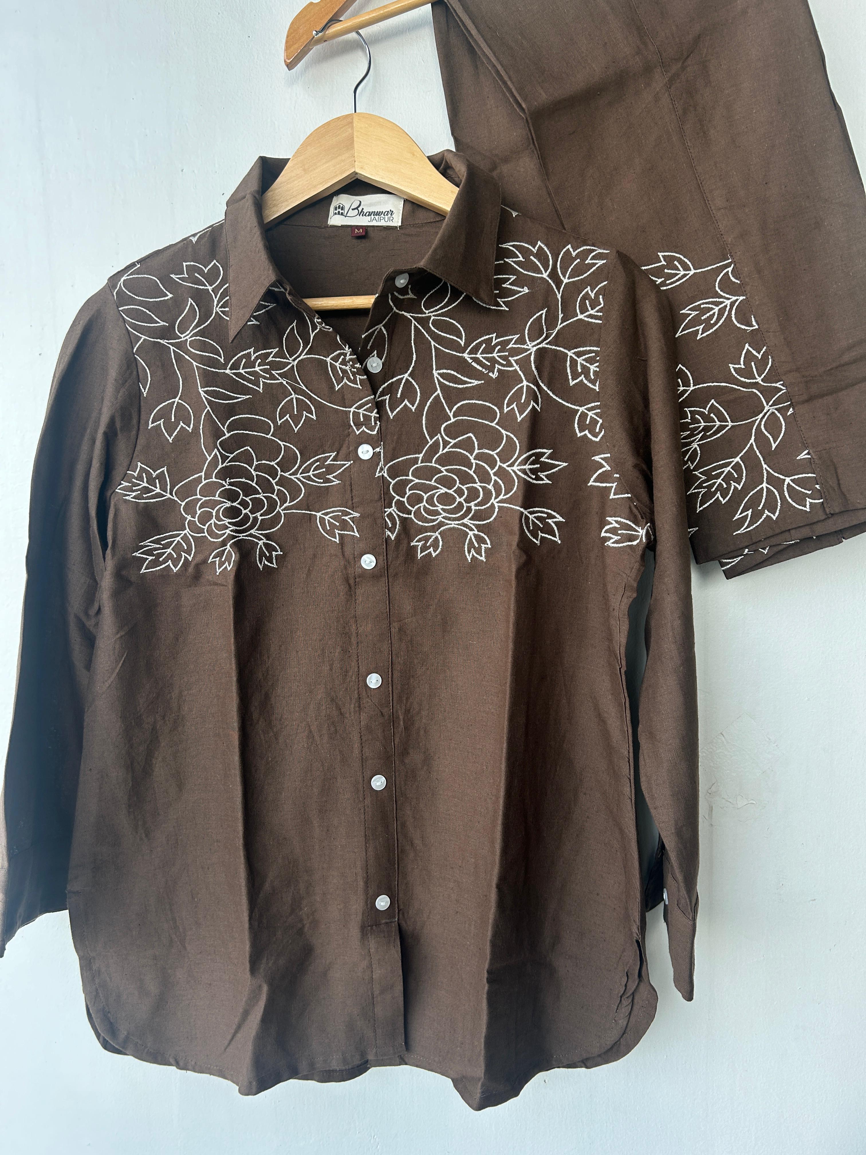 Brown | Womens Cotton Linen Blend Cord- Set