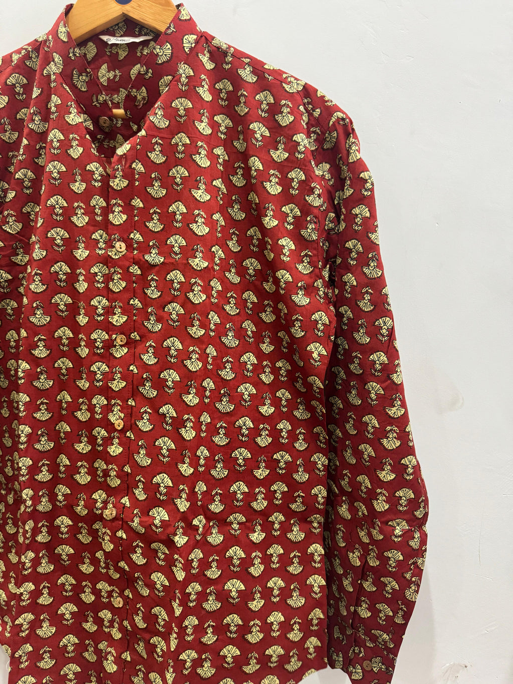 Rust Carnation | Mandarin Collar | Hand block Printed Shirts