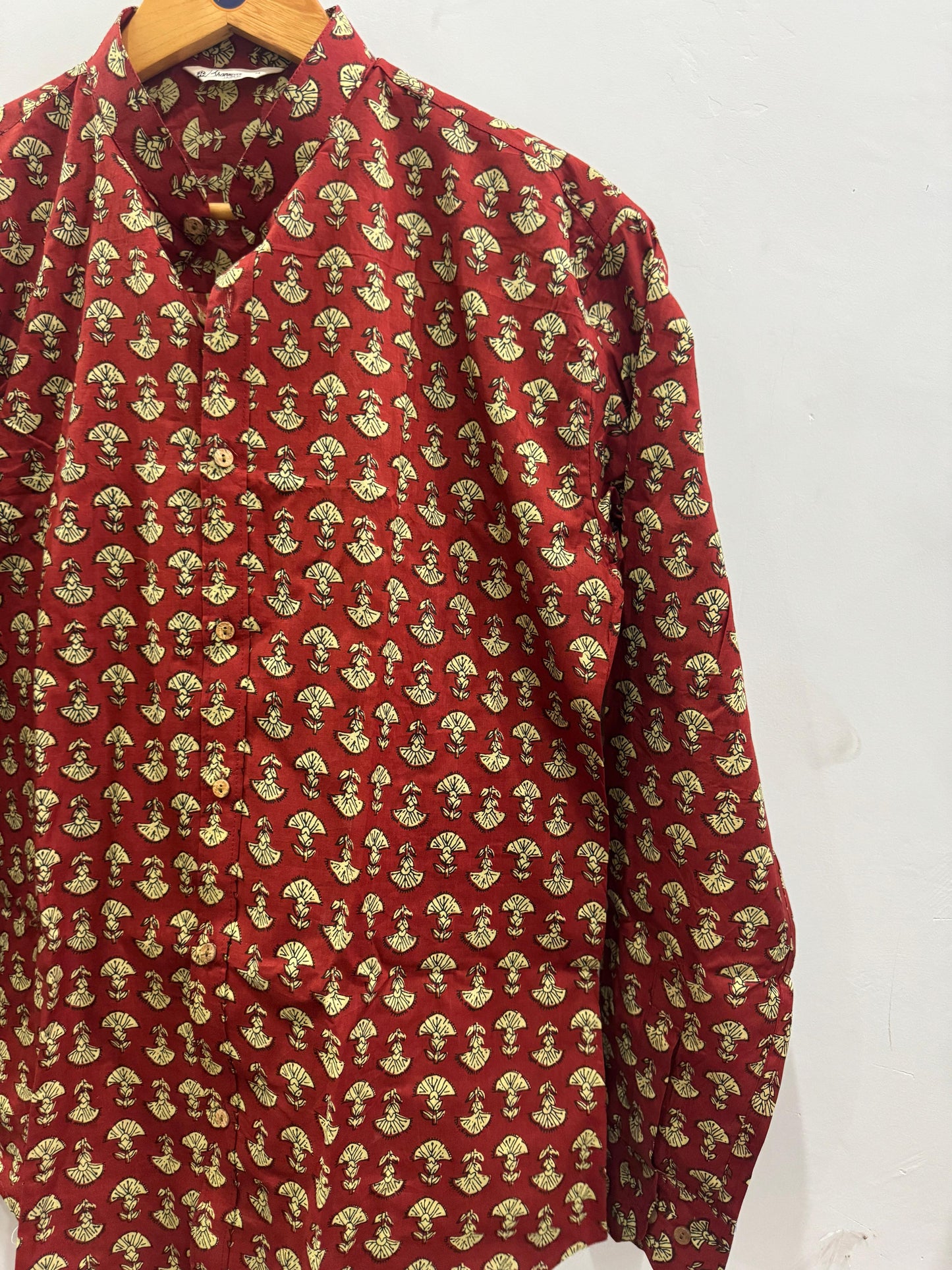 Rust Carnation | Mandarin Collar | Hand block Printed Shirts