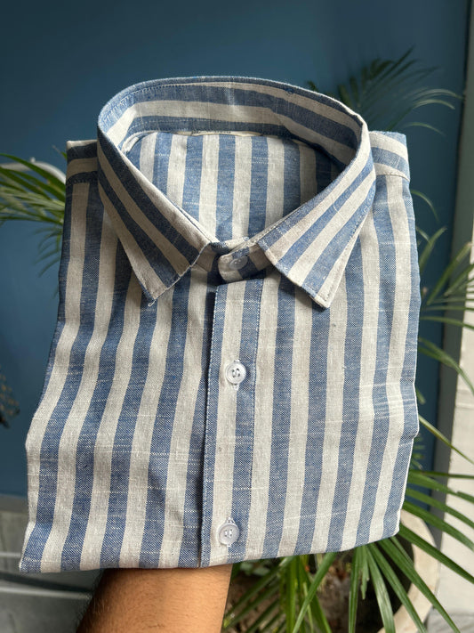 Blue Stripes | Handwoven Linen Cotton Blend Shirt