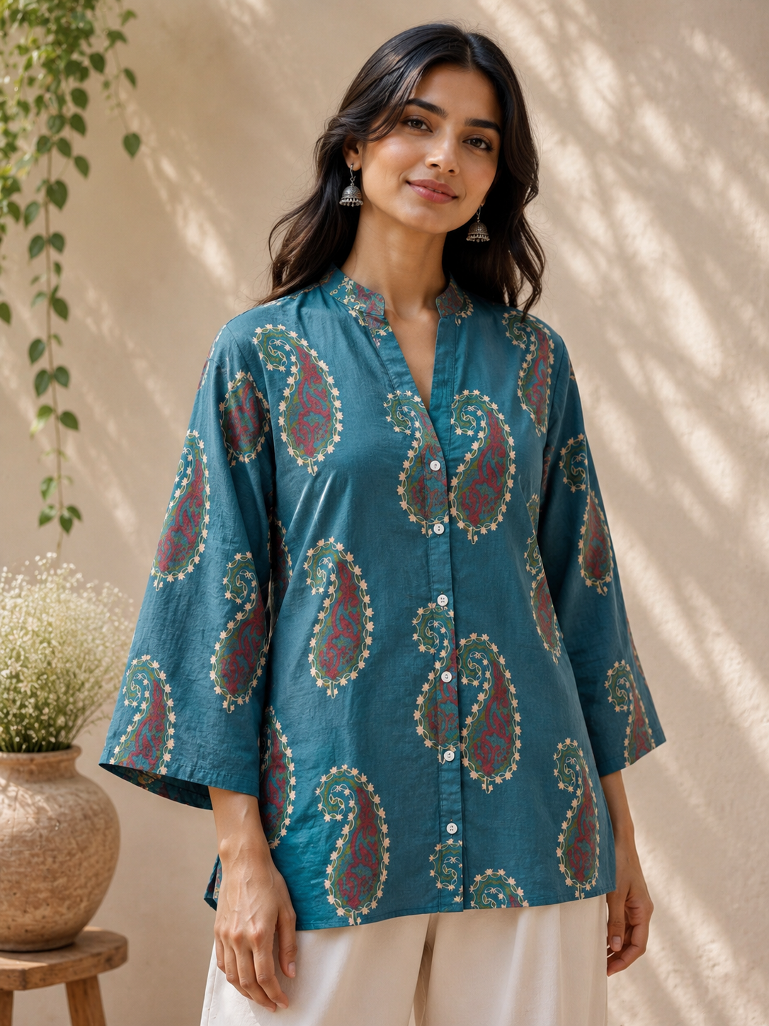 Aurelia Paisley Kurta Shirt | Women's Pure Cotton Printed | Comfort Fit