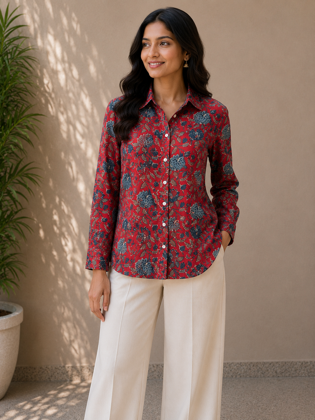 Scarlet Garden Shirt | Women's Pure Cotton Printed Shirts | Straight Fit