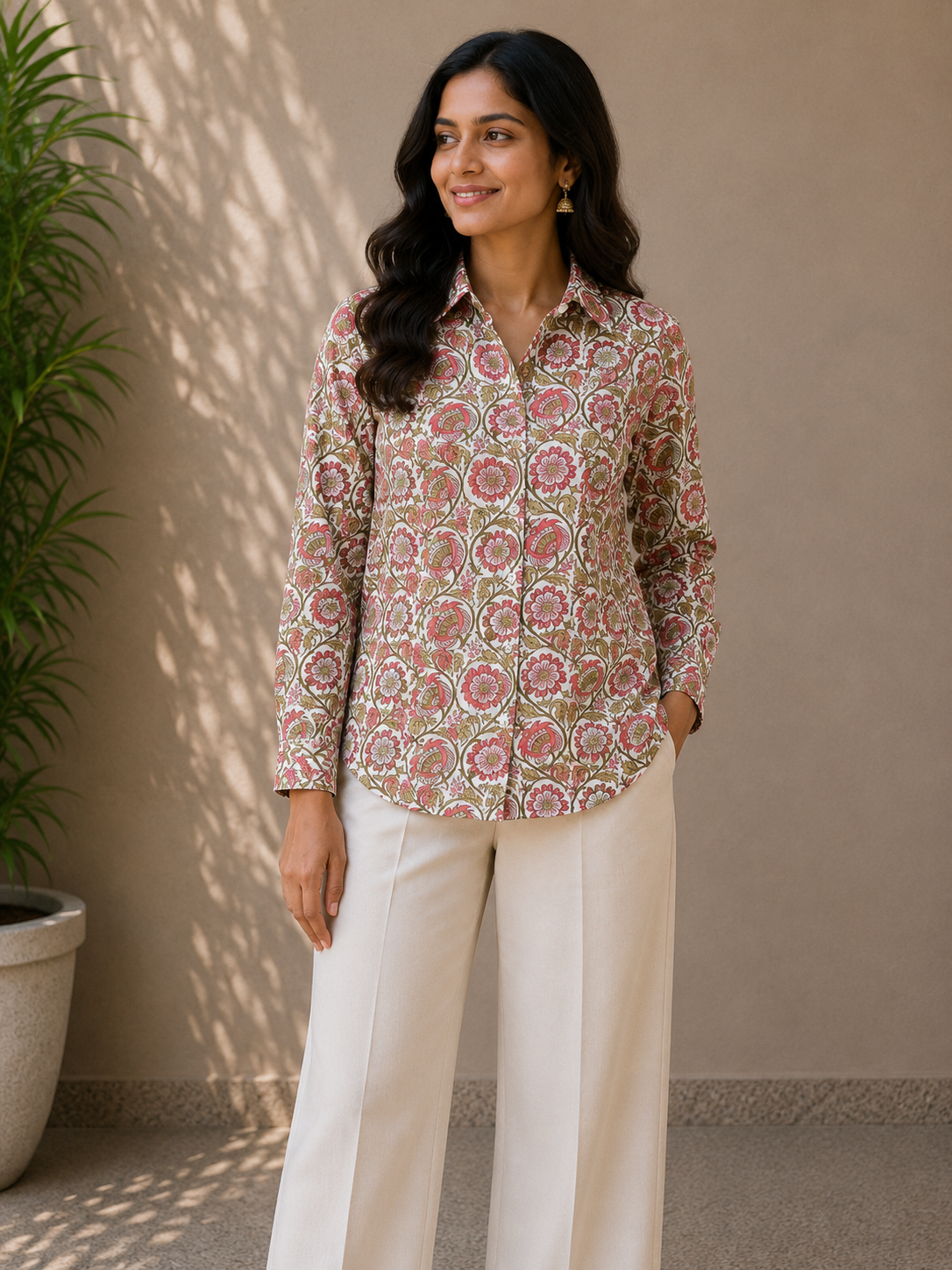 Blush Paisley Shirt | Women's Pure Cotton Printed Shirts | Straight Fit