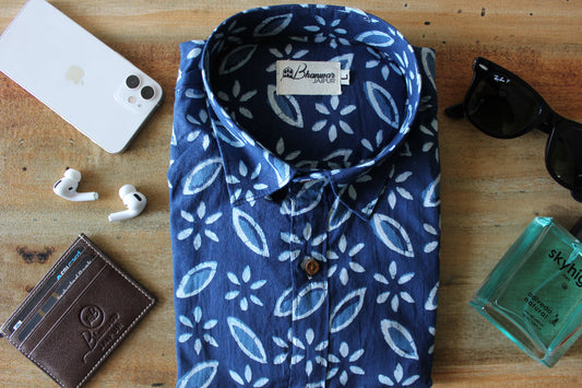 Blue Indigo Cotton Printed Shirt