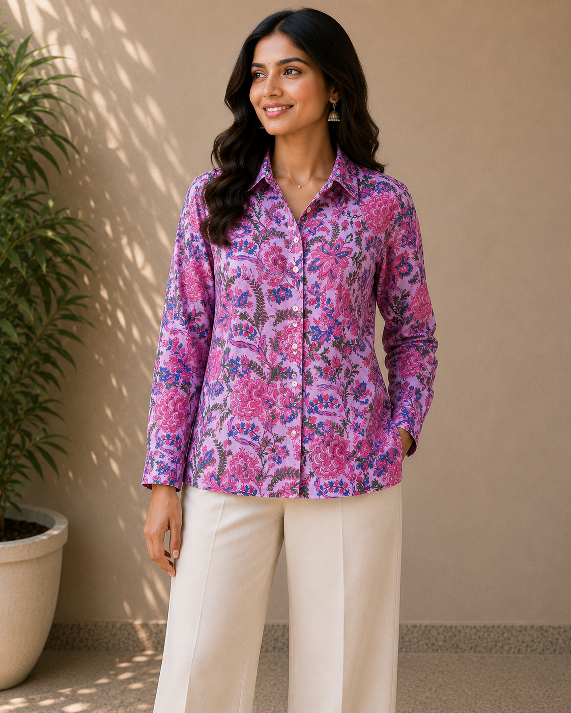 Rose Reverie Shirt | Women's Pure Cotton Printed Shirts | Straight Fit